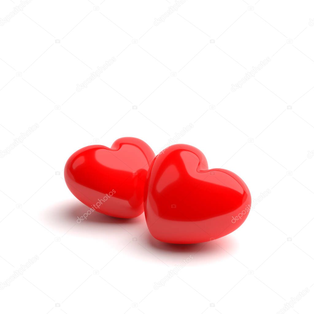 Two hearts on a white background. 3D illustration