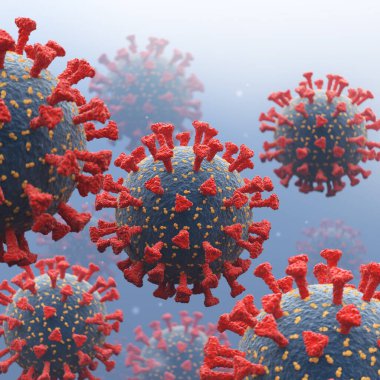 Elektron mikroskobunda Coronavirus hücreleri. 3d illüstrasyon