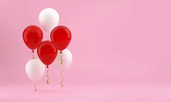 Rood Witte Ballonnen Een Roze Achtergrond Feestelijke Achtergrond Weergave — Stockfoto