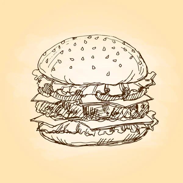 Hambúrguer Fast Food Desenho Mão Livre Ilustração Vetorial — Vetor de Stock