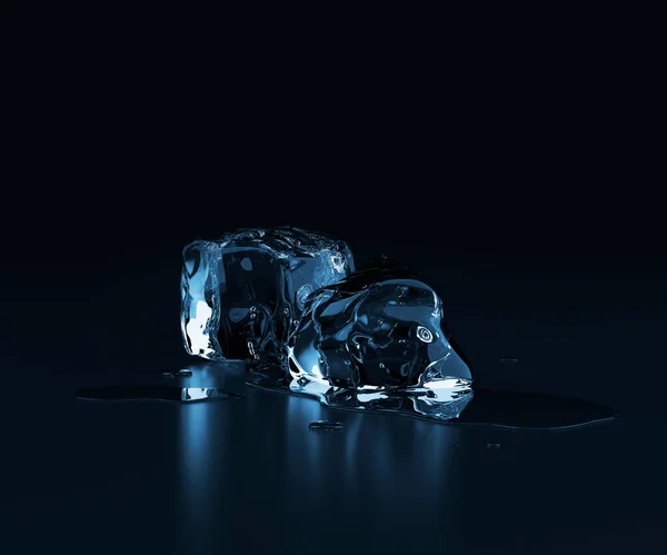 Cubos Hielo Con Gotas Agua Sobre Fondo Negro Render — Foto de Stock