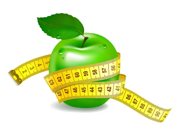 Green apple with measuring tape — Stock Vector