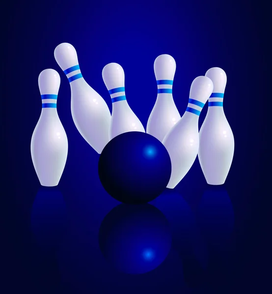 Bowling míč na trati klepe kuželky — Stockový vektor