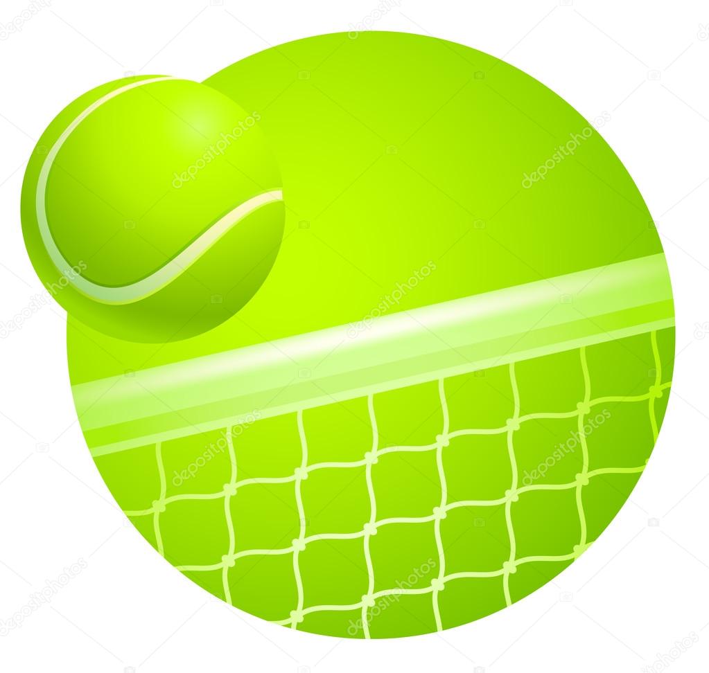 Tennis background. Tennis ball over the net on a green background