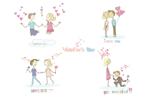 Cartões de Dia dos Namorados, cartões de desenhos animados —  Vetores de Stock