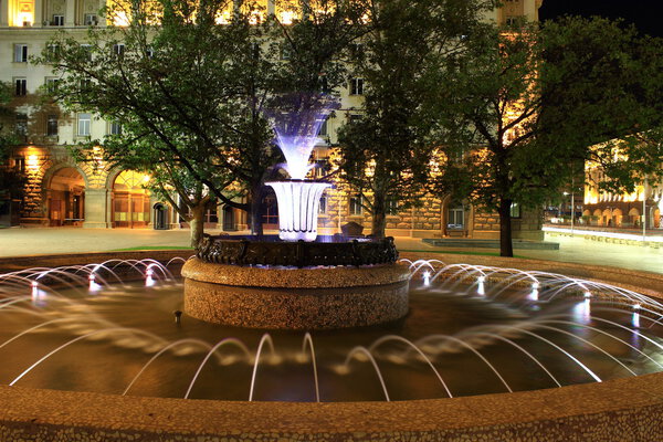Fountain in Sofia, Bulgaria by night