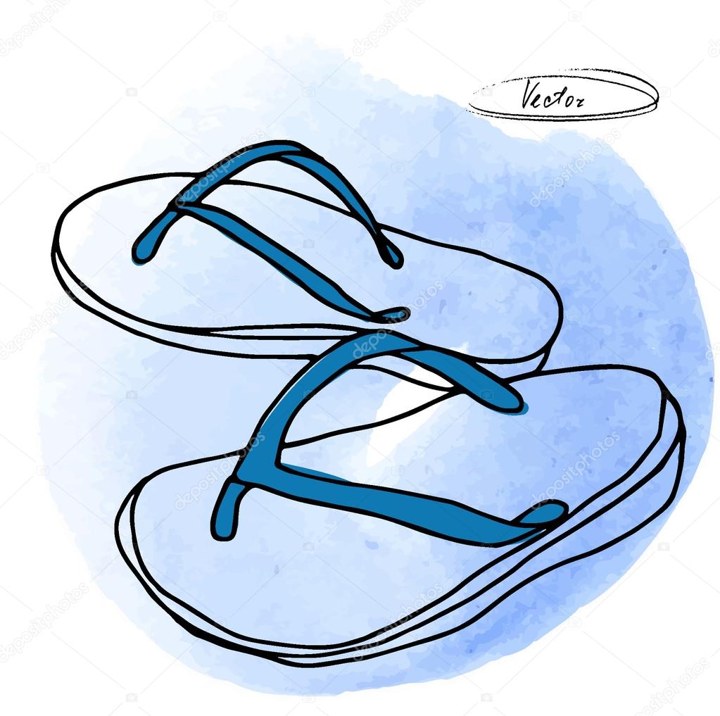 Vector illustration of flip flops on watercolor background