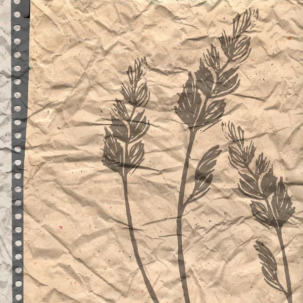Yırtık kenarı ve bitki resmi ile Vintage kağıt Kolaj, defter şablonu, Gerçek malzeme — Stok fotoğraf