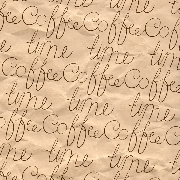 The pattern of the words coffee time on a background of brown kraft wrapping paper — Stock Photo, Image