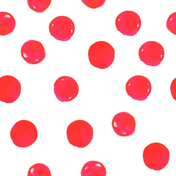 Sömlös bakgrund med handritade röda akvarell cirklar. polka dot — Stockfoto