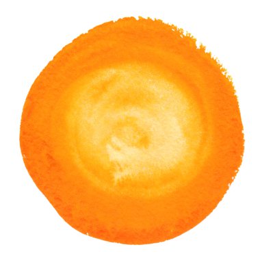 Turuncu boya beyaz bir arka plan üzerinde izole bir sıçrama. gerçek malzeme. eller çizilmiş. yuvarlak şekil