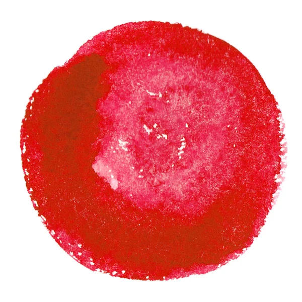 白い背景に隔離された赤い塗料のスプラッシュ。実際の材料。手が描かれています。丸い形状 — ストック写真