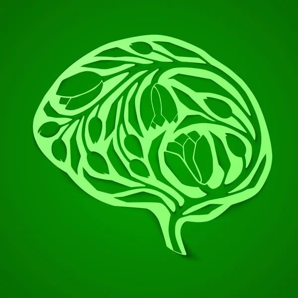 A koncepció, a környezeti tudatosság, gondolkodás, zöld, táj kert tanulás. Absztrakt emberi agy — Stock Vector