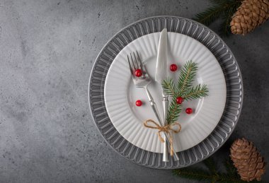 Noel ve Yeni Yıl sofra takımı. Tatil arkaplanı.