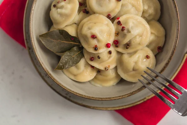 Pelmeni Fatti Casa Gnocchi Russi Con Carne Macinata Maiale Manzo — Foto Stock