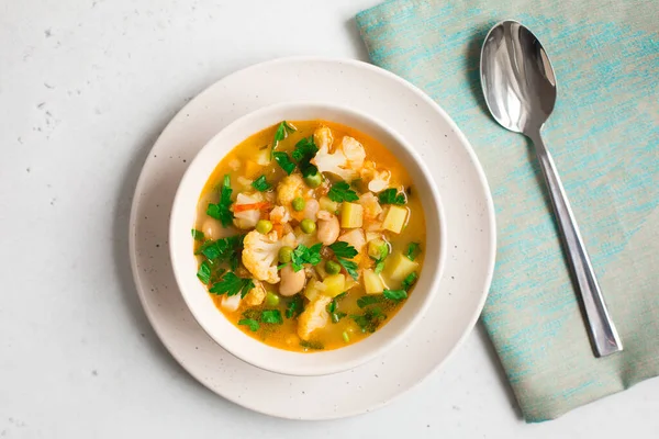 Homemade Italian Minestrone Сільський Вегетаріанський Суп Виготовлений Бобів Цвітної Капусти — стокове фото