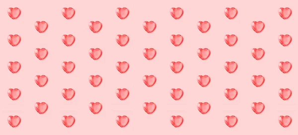 Baner Wzorem Kryształowych Serc Różowym Tle — Zdjęcie stockowe