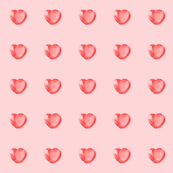 Płynny Wzór Kryształowymi Sercami Różowym Tle — Zdjęcie stockowe