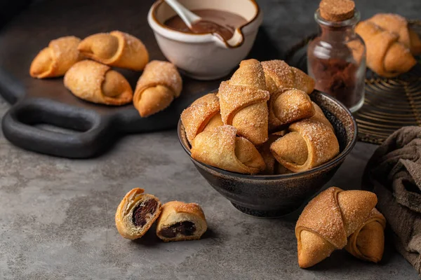 Filled Pastries Rugelach Kipferl Made Butter Cream Cheese Doughs Hazelnut — Φωτογραφία Αρχείου