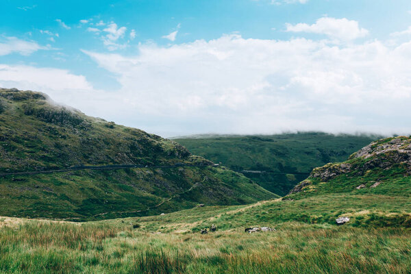 Beautiful landscape panorama of Snowdonia National Park in North Wales, UK