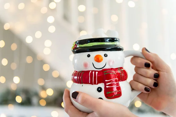 Xmas 3d boneco de neve caneca com cacau quente — Fotografia de Stock