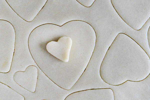 Making Cookies for St. Valentines Day - Dough and Heart Shaped C — Stock Photo, Image