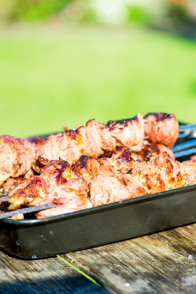 Carne grelhada e Kebab de cogumelos — Fotografia de Stock