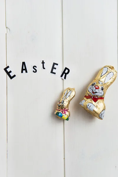 Easter Letters and Chocolate Bunnies — Stock Photo, Image