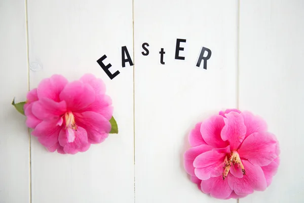 Easter Letters and Flowers of Camellia — Stock Photo, Image