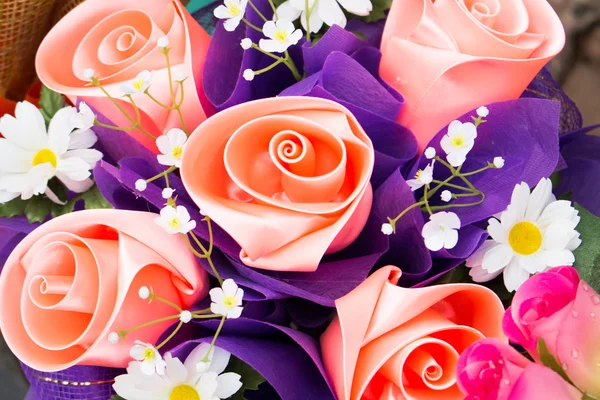 Artificial Roses from ribbin — Stock Photo, Image