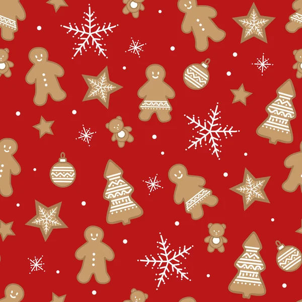 Векторне різдвяне імбирне печиво повторює візерунок фону — стоковий вектор