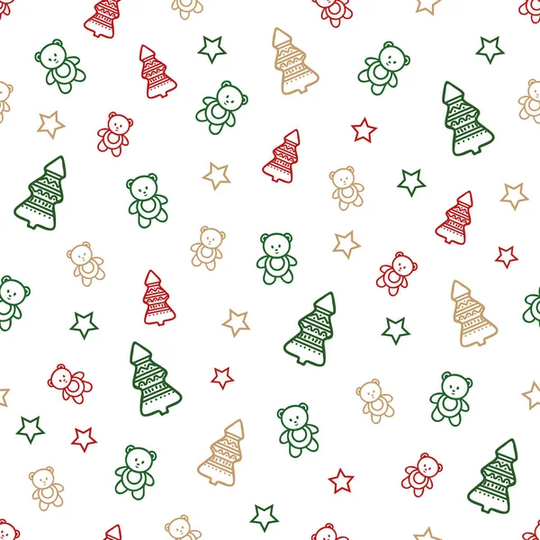 Vector christmas teddy bear repeat pattern backcground — Stock Vector