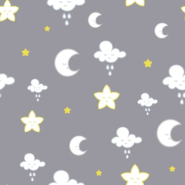 Vector clouds, moon and stars seamless pattern background Royalty Free Stock Illustrations