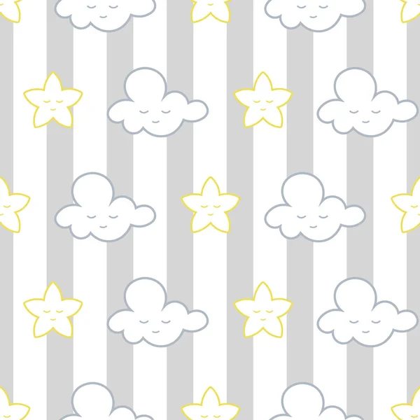 Vector clouds and stars on stripes seamless pattern background Royalty Free Stock Illustrations