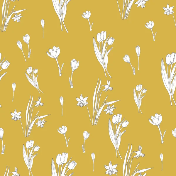 Vector white spring flowers repeat pattern background Vector Graphics