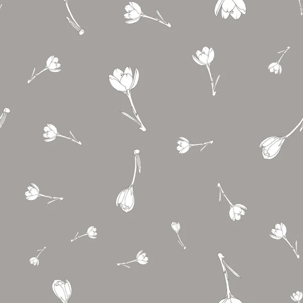 Vector white crocus flowers repeat pattern background Royalty Free Stock Vectors
