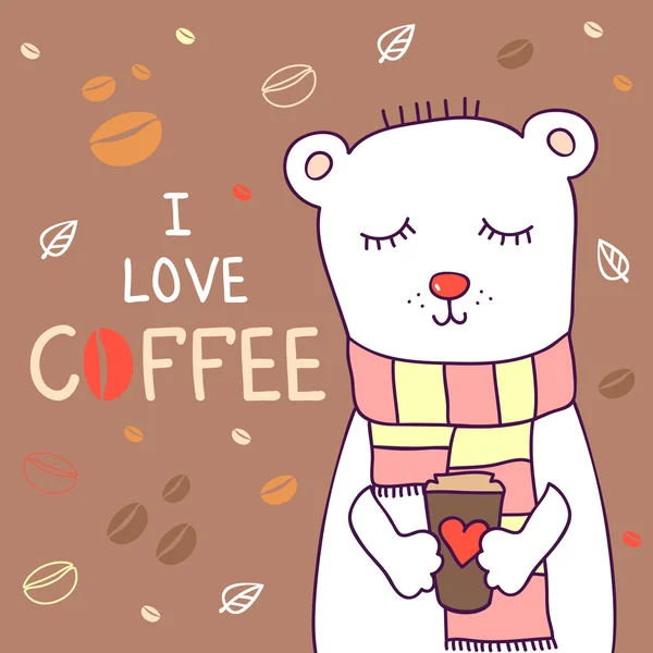 Teddybär auf Kaffee Hintergrund. — Stockvektor