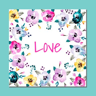 Suluboya çiçek kartı.