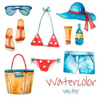 Watercolor summer vintage set.