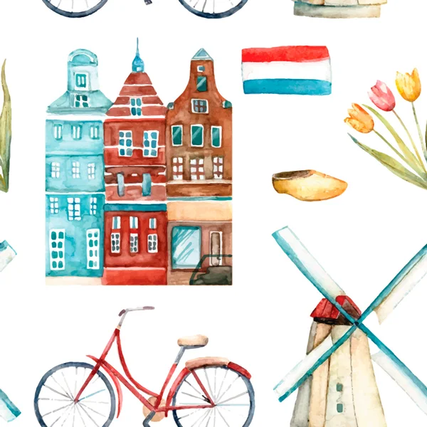 Aquarel Amsterdam illustratie. — Stockvector