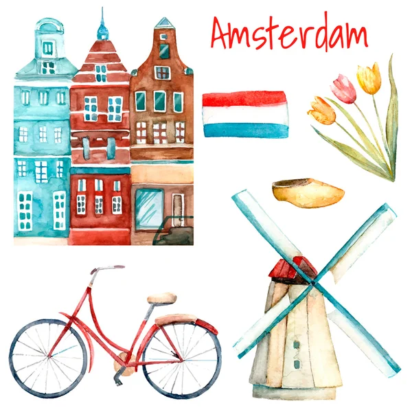水彩的阿姆斯特丹插图. — 图库矢量图片