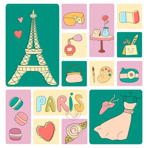 Paris icons. Vintage vector illustration set. Perfect for your design, greeting cards and scrapbooking. — Stock Vector