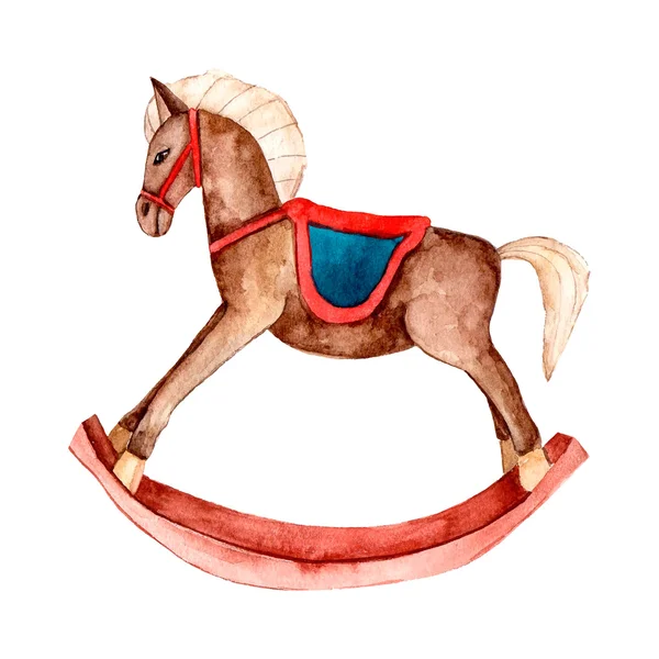 Cheval à bascule vintage aquarelle — Image vectorielle