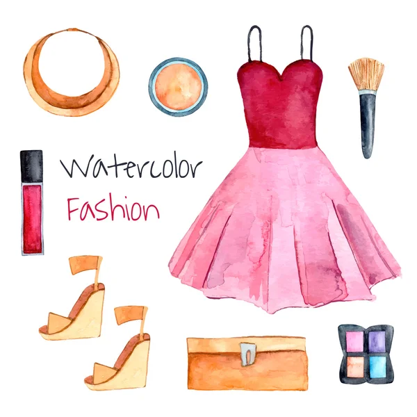 Conjunto de moda. Roupas de aquarela desenhadas à mão Gráficos Vetores