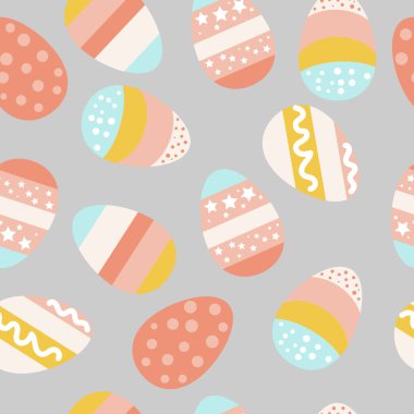 Paskalya yumurtaları. Renkli yumurtalar. Paskalya için birkaç yumurta resmi. Pembe mavi ve sarı renkli parlak çizgili yumurtalar. Vektör çizimi. Tekstil ve baskı için