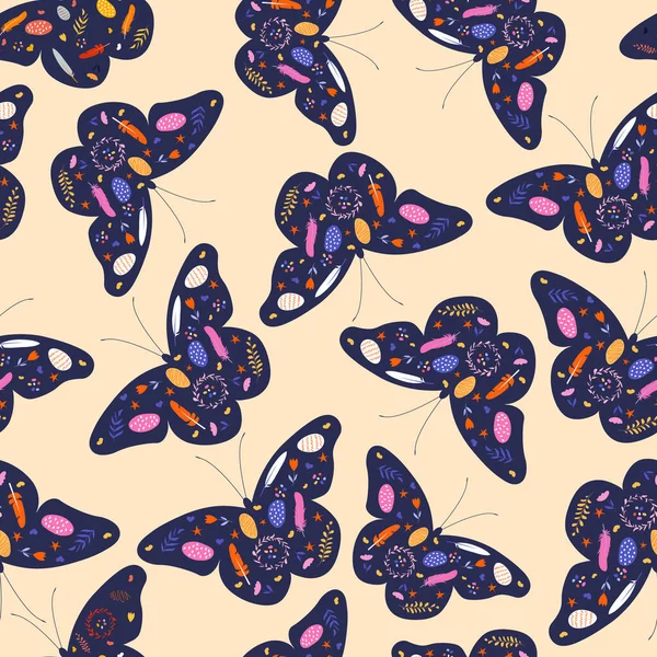 Élégant Motif Sans Couture Avec Des Silhouettes Papillon Sur Fond — Image vectorielle