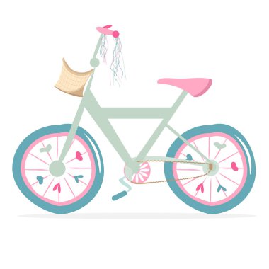 Sepetli ve kurdeleli çocuk bisikleti. vektör illüstrasyonu