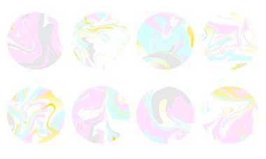 Sosyal medya için mermer mavisi altın renkli kapaklar, güncel iğnelenmiş hikayeler için yuvarlak ikon seti. Mermer daireler. Vektör çemberi illüstrasyonu.