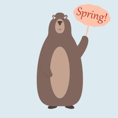 Dağ sıçanı bir yay tutuyor. 2 Şubat 'ta Dağ Sıçanı Günü. Köstebek delikten çıktı ve korkmadı. Vektör illüstrasyonu.