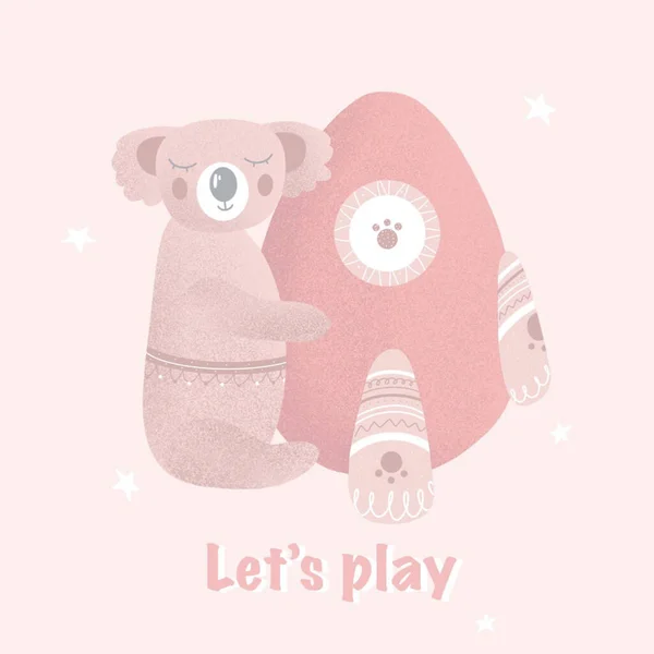 Koala Und Rakete Netter Tiercharakter Plakat Für Das Kinderzimmer Illustration — Stockfoto
